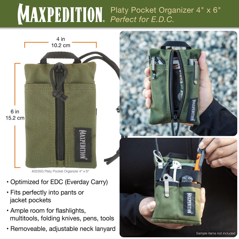 MAXPEDITION Platy Pocket Organizer, Durable EDC Tool Pouch for Men, Neck Wallet with Paracord Lanyard, Holds Flashlight, Multitool, Pen, Notebook (OD Green, 4" x 6") - Image 2