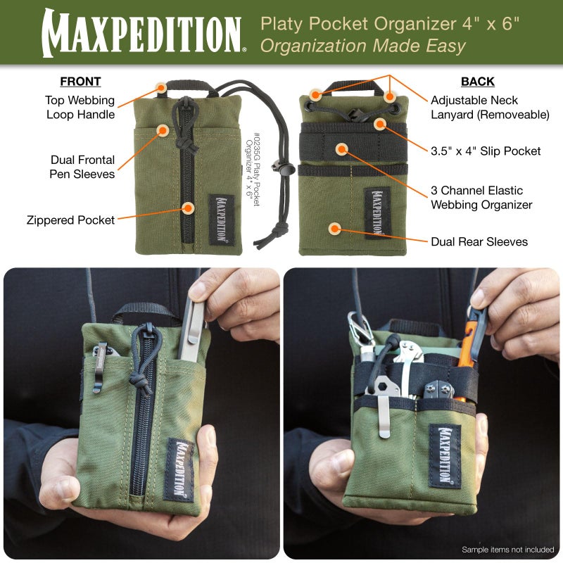 MAXPEDITION Platy Pocket Organizer, Durable EDC Tool Pouch for Men, Neck Wallet with Paracord Lanyard, Holds Flashlight, Multitool, Pen, Notebook (OD Green, 4" x 6") - Image 4