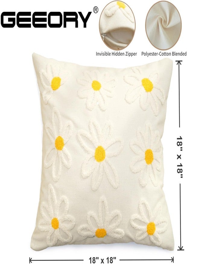 GEEORY 2-Pack 18x18 Inch Spring Summer Daisy Embroidered Canvas Throw Pillow Covers, Farmhouse Cotton Cushion Cases for Sofa Bed Living Room Home Decor - Image 5