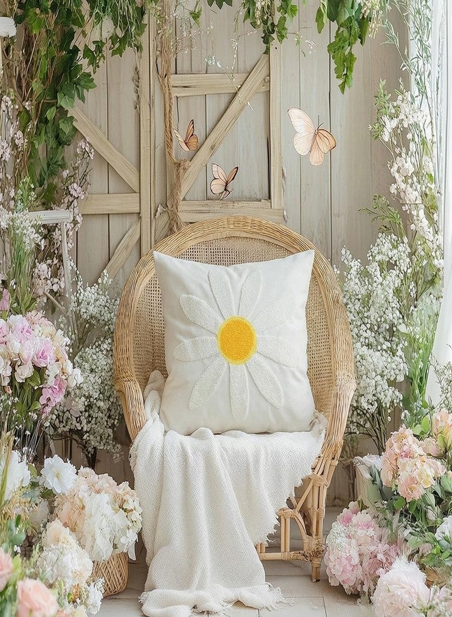 GEEORY 2-Pack 18x18 Inch Spring Summer Daisy Embroidered Canvas Throw Pillow Covers, Farmhouse Cotton Cushion Cases for Sofa Bed Living Room Home Decor - Image 2