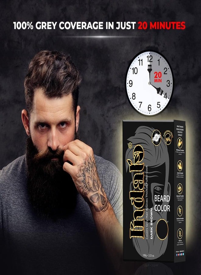 Indalo Dark Brown Beard Color | Long-Lasting, Ammonia Free Beard Color for Men with Natural Ingredients Like Amla, Brahmi, Shikakai - (100g) - Image 3