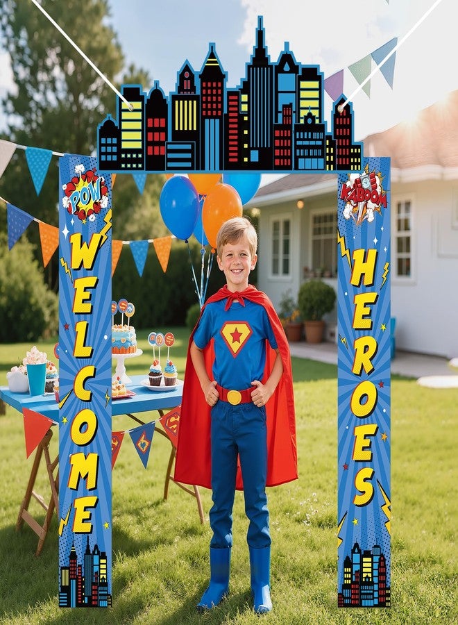 TagreSpike Hero Party Porch Banner Hero Themed Birthday Party Decoration Super City Door Banner Welcome Heroes Porch Sign Hanging Banner Backdrop for Kids Birthday Baby Shower Photo Booth Prop Supplies - Image 3