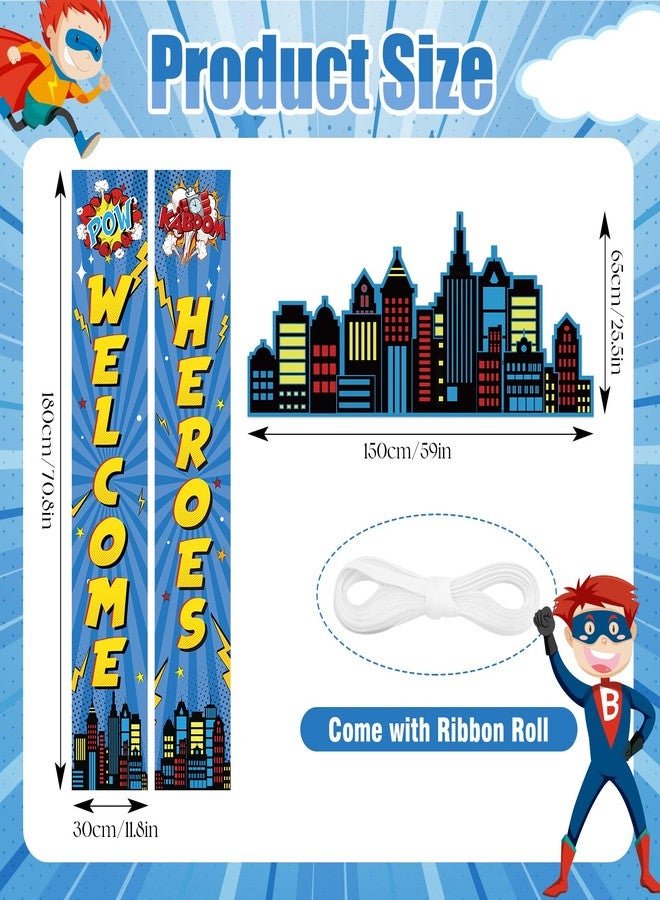 TagreSpike Hero Party Porch Banner Hero Themed Birthday Party Decoration Super City Door Banner Welcome Heroes Porch Sign Hanging Banner Backdrop for Kids Birthday Baby Shower Photo Booth Prop Supplies - Image 4