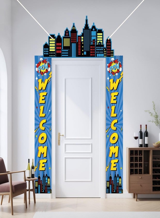 TagreSpike Hero Party Porch Banner Hero Themed Birthday Party Decoration Super City Door Banner Welcome Heroes Porch Sign Hanging Banner Backdrop for Kids Birthday Baby Shower Photo Booth Prop Supplies - Image 5