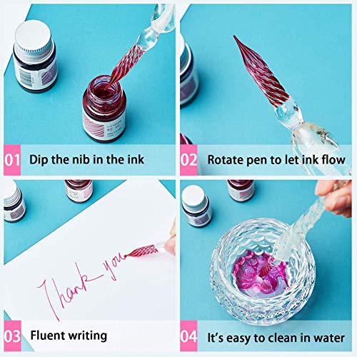AOKUY Glass Dip Pen Set,Calligraphy Pen,Crystal Signature Pen for Art, Writing, Signatures -Decoration and Business Gift - Image 5
