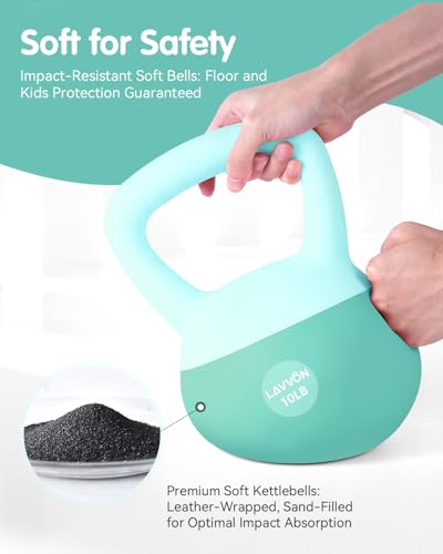 LAVVON Soft Kettlebell - Cushioned Impact-Resistant Base and Anti-Slip, Kettle bell Anti-Slip Grip Weight for Home Workouts, Safe Strength Training Kettlebells Sets for Women & Men, With Non-slip Gloves (Green, 10 LB) - Image 2