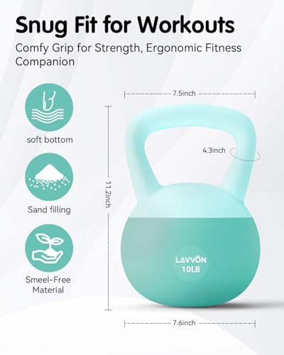 LAVVON Soft Kettlebell - Cushioned Impact-Resistant Base and Anti-Slip, Kettle bell Anti-Slip Grip Weight for Home Workouts, Safe Strength Training Kettlebells Sets for Women & Men, With Non-slip Gloves (Green, 10 LB) - Image 5