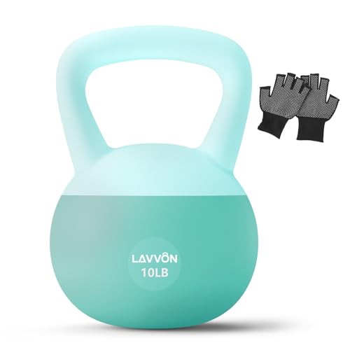 LAVVON Soft Kettlebell - Cushioned Impact-Resistant Base and Anti-Slip, Kettle bell Anti-Slip Grip Weight for Home Workouts, Safe Strength Training Kettlebells Sets for Women & Men, With Non-slip Gloves (Green, 10 LB) - Image 1