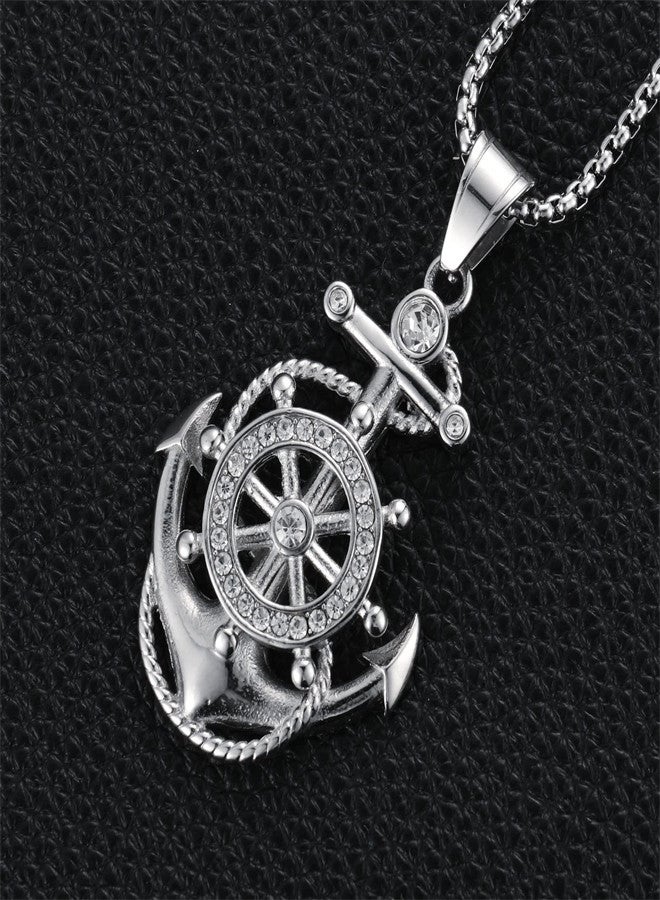 Luckam Mens Anchor Necklace Stainless Steel Nautical Anchor Pendant Vintage Navy Mooring Rope Anchor Compass Jewelry Gift for Men - Image 2