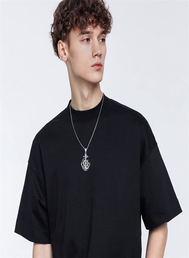 Luckam Mens Anchor Necklace Stainless Steel Nautical Anchor Pendant Vintage Navy Mooring Rope Anchor Compass Jewelry Gift for Men - Image 4