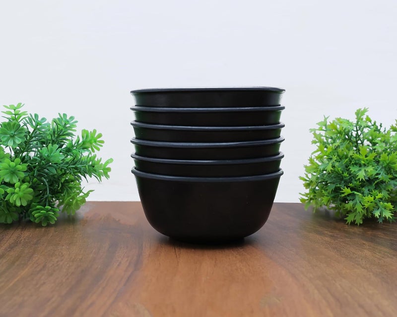 Amar Industries Melamine Veg Bowl Matte Black Spiral Design Elegant Unabreakable Durable Stylish Set of 6 - Image 1