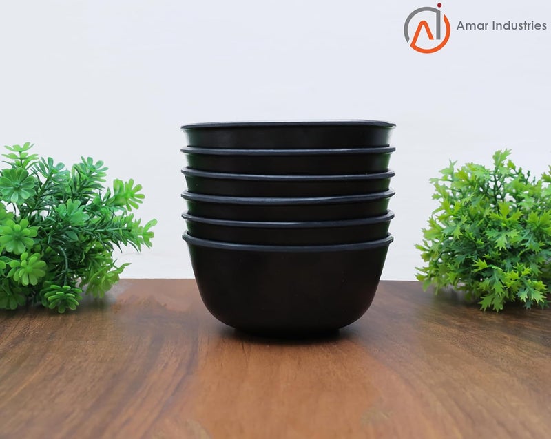 Amar Industries Melamine Veg Bowl Matte Black Spiral Design Elegant Unabreakable Durable Stylish Set of 6 - Image 3