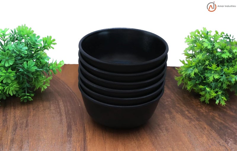 Amar Industries Melamine Veg Bowl Matte Black Spiral Design Elegant Unabreakable Durable Stylish Set of 6 - Image 2