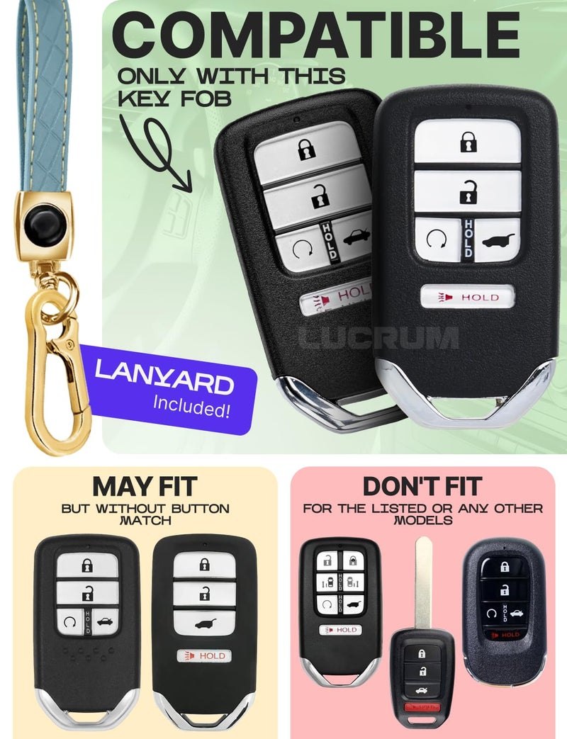 Lucrum Compatible with Honda Key Fob Cover & Leather Keychain - TPU Keyfob Case for Accord Civic CR-V HR-V Pilot Ridgeline Crosstour Fit, For 5 Button Remote (2015-2021) - Blue and Gold - Image 2