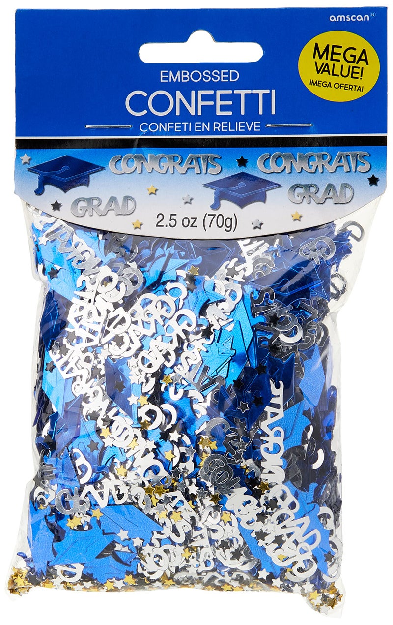 Amscan كونفيتي تخرج معدني لامع باللون الأزرق الملكي 25 أونصة عبوة واحدة من كونفيتي متعدد الألوان لوازم حفلات التخرج لوازم الفنون والحرف هدية رائعة لملء صناديق الهدايا وديكورات التصوير الفوتوغرافي