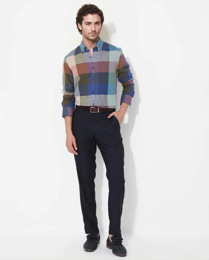 رير رابِت Rare Rabbit Mens Calum Multi Cotton Fabric Full Sleeve Regular Fit Checks Shirt