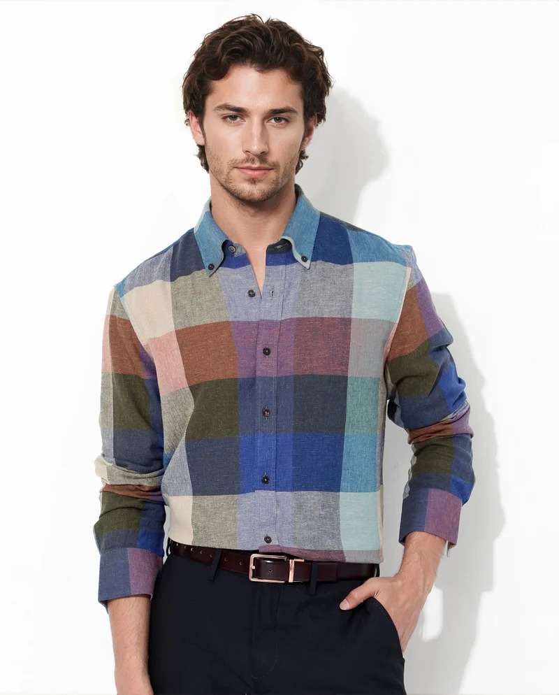 رير رابِت Rare Rabbit Mens Calum Multi Cotton Fabric Full Sleeve Regular Fit Checks Shirt