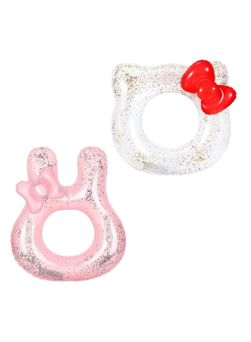 واي آند دي Inflatable Pool Float Tubes, Animal Cartoon Shape Swimming Rings Thicken PVC Flotation Swim Ring with Handle Beach Party Supplies for Children (White Cat Pink Rabbit 2 Pack) - Image 1