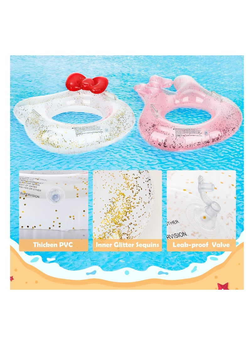 واي آند دي Inflatable Pool Float Tubes, Animal Cartoon Shape Swimming Rings Thicken PVC Flotation Swim Ring with Handle Beach Party Supplies for Children (White Cat Pink Rabbit 2 Pack) - Image 4