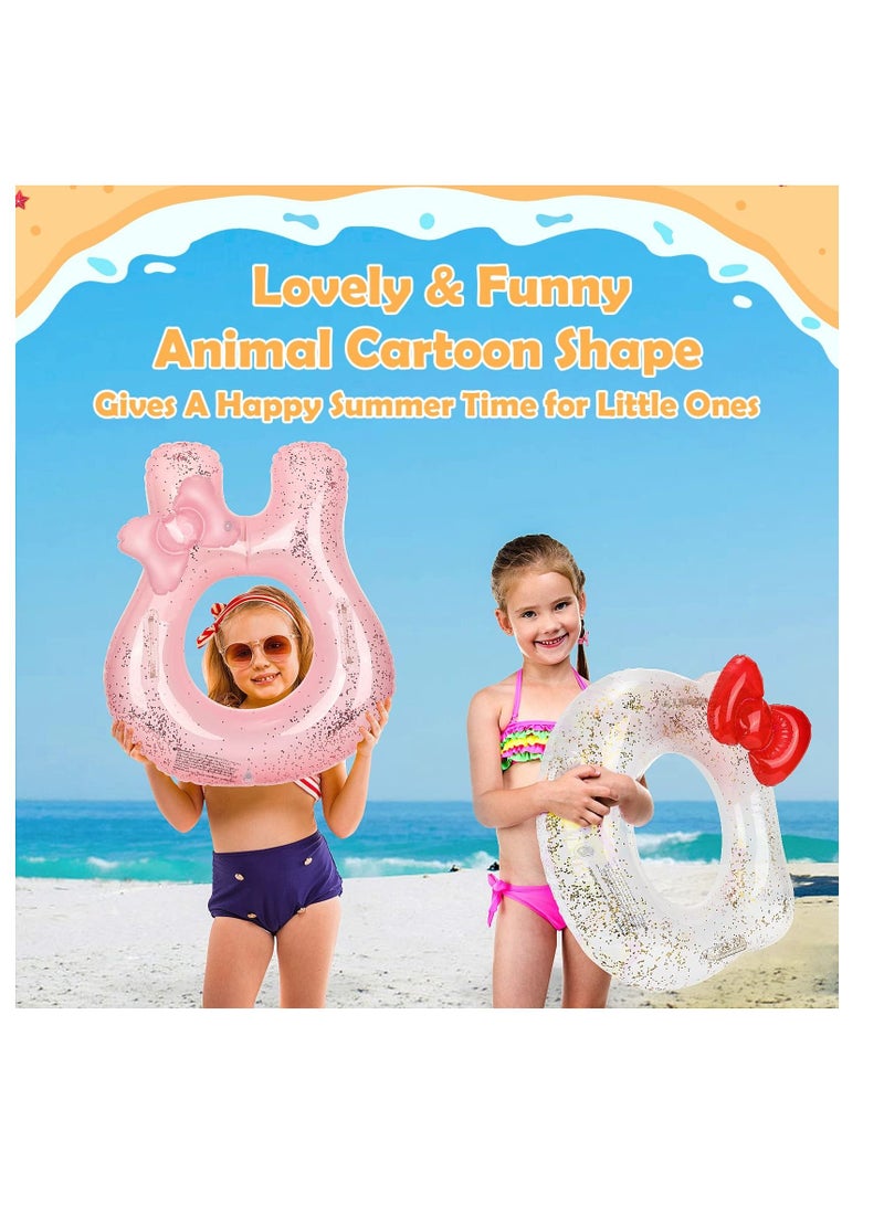 واي آند دي Inflatable Pool Float Tubes, Animal Cartoon Shape Swimming Rings Thicken PVC Flotation Swim Ring with Handle Beach Party Supplies for Children (White Cat Pink Rabbit 2 Pack) - Image 2
