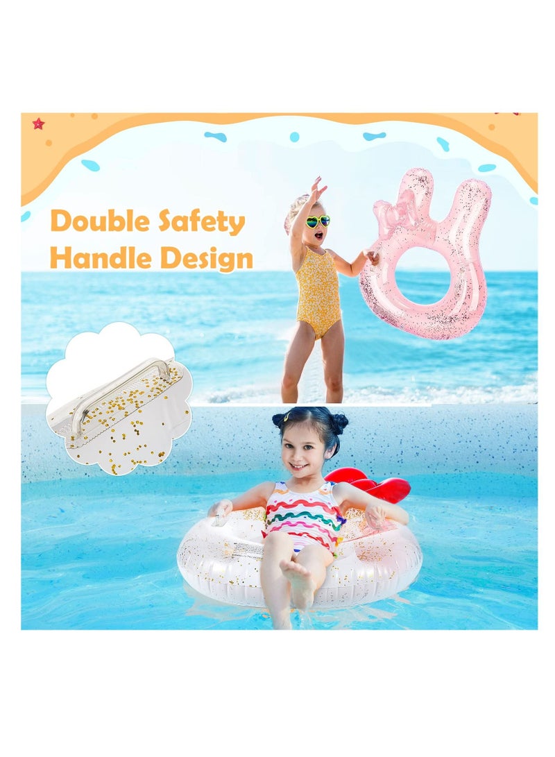 واي آند دي Inflatable Pool Float Tubes, Animal Cartoon Shape Swimming Rings Thicken PVC Flotation Swim Ring with Handle Beach Party Supplies for Children (White Cat Pink Rabbit 2 Pack) - Image 3