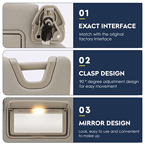 PetMigo Right Passenger Side Sun Visor with Light Fit for Nissan Altima 2013 2014 2015 2016 2017 2018, Without Sunroof Replaces for 96400-3TA2A Beige - Image 2