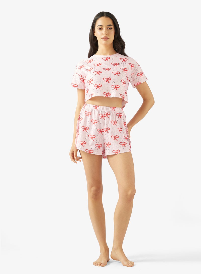 Ginger Bow Print T-hirt & Shorts PJ Set - Image 1