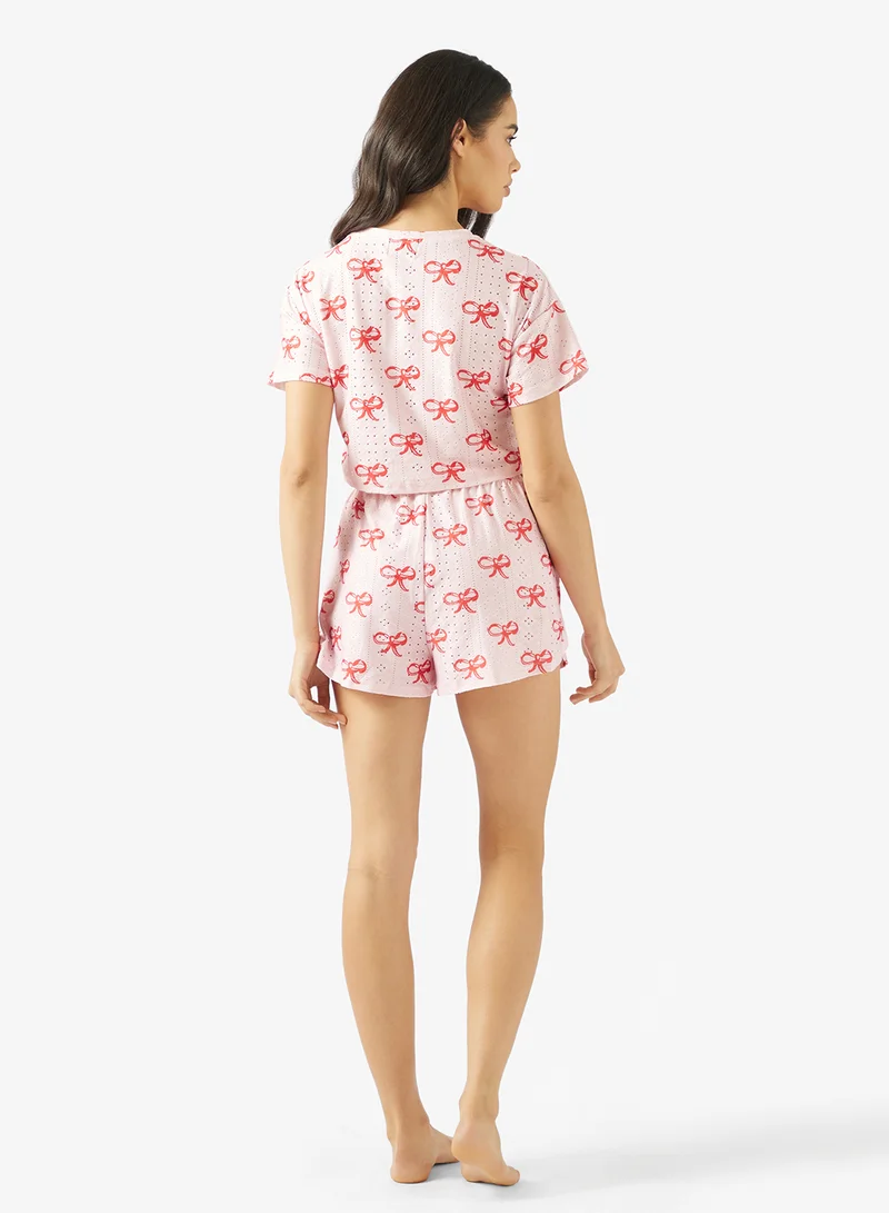 Ginger Bow Print T-hirt & Shorts PJ Set