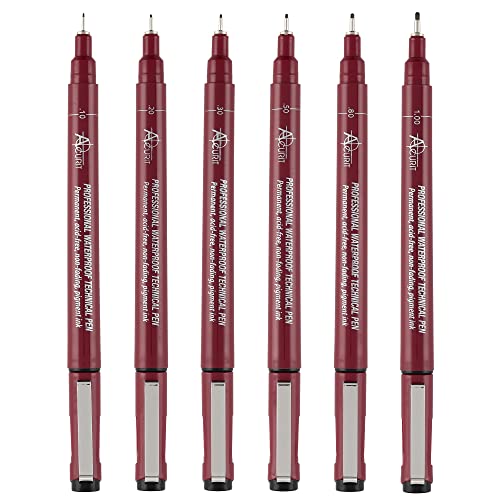 Acurit Waterproof Technical Pens - Professional Waterproof Technical Pen, Rich Blank Ink, Acid-Free, Light Fast, for Sketching, Drawing, CAlligraphy, & More! - [6-Pack - Assorted Sizes] - Image 2