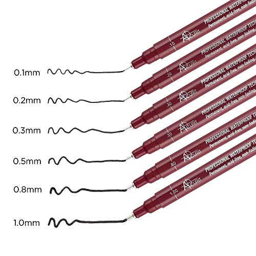 Acurit Waterproof Technical Pens - Professional Waterproof Technical Pen, Rich Blank Ink, Acid-Free, Light Fast, for Sketching, Drawing, CAlligraphy, & More! - [6-Pack - Assorted Sizes] - Image 3