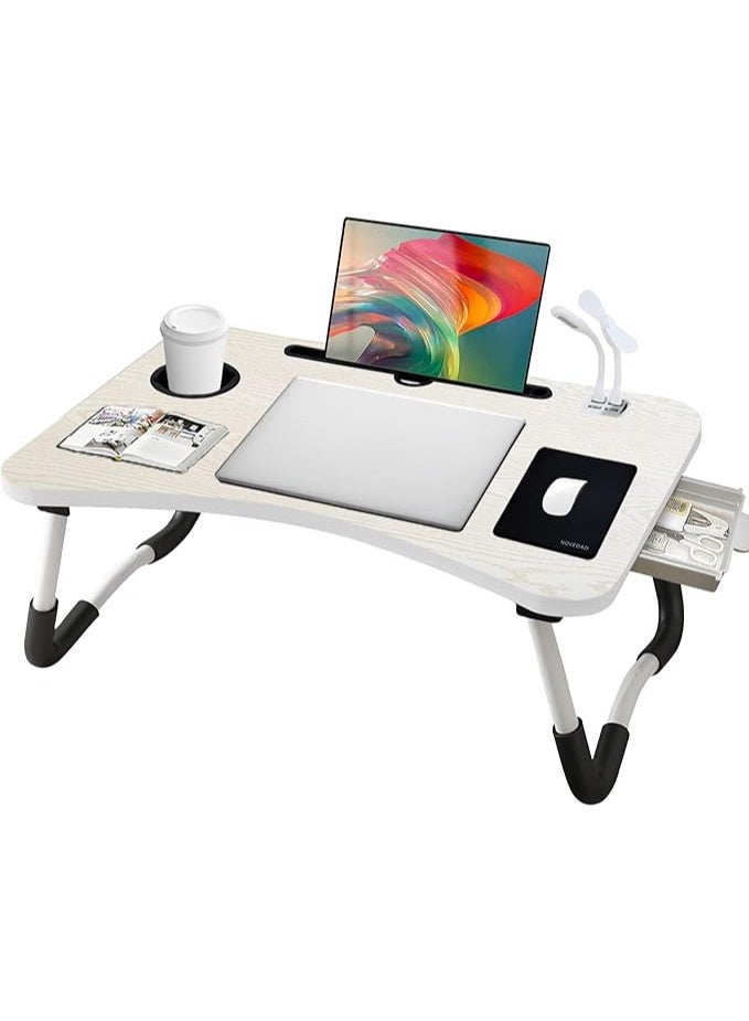Foldable Laptop Desk Bed Tray with Storage Drawer Cup Holder and USB Port, Multi Function Lap Desk for Working Reading and Study - Image 1