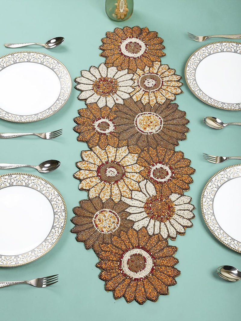 AIVIK Fabric Beautiful Beaded Table Runner Craftsmanship 13 36 Inches Yellow