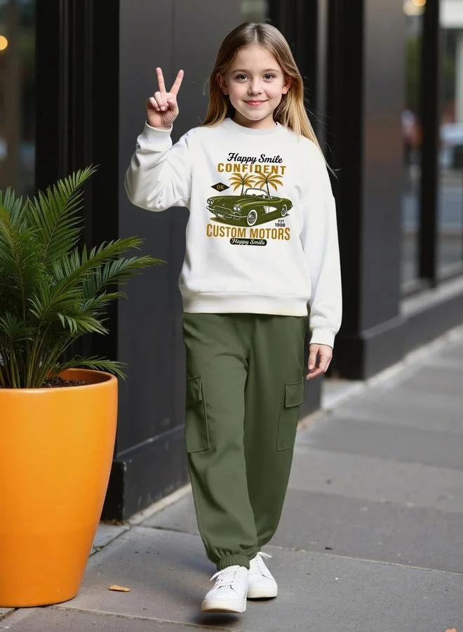 Take Two Take Two Teens Graphic Print Sweatshirt and Cargo Joggers Set