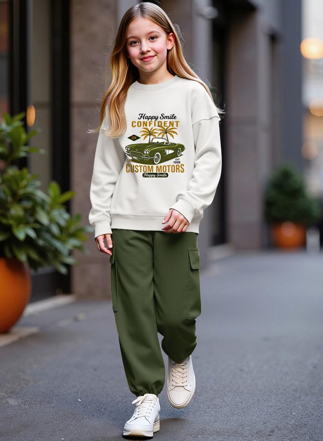 Take Two Teens Graphic Print Sweatshirt and Cargo Joggers Set - Image 2