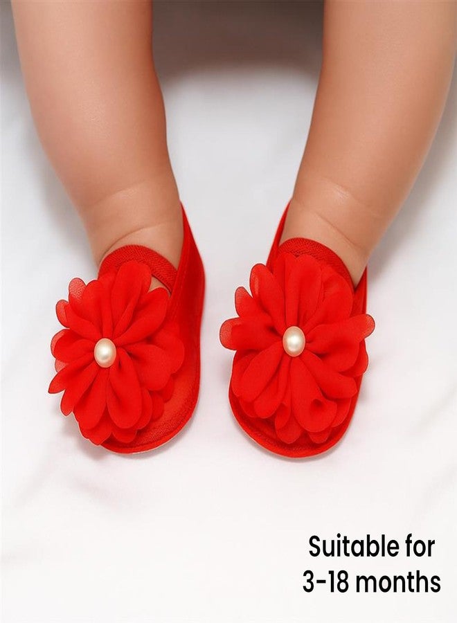 SYGA Baby Flower Pearl Hairband & Shoes Set Soft, Comfortable Fit for Ages 3-18 Month-old's Ideal for Newborns & Toddlers(Red) - Image 2