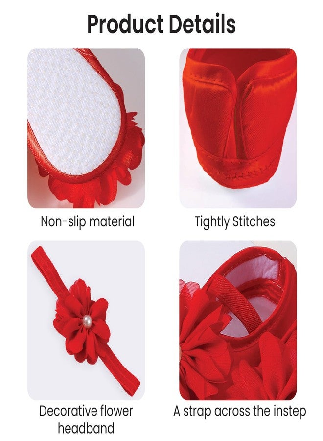 SYGA Baby Flower Pearl Hairband & Shoes Set Soft, Comfortable Fit for Ages 3-18 Month-old's Ideal for Newborns & Toddlers(Red) - Image 4