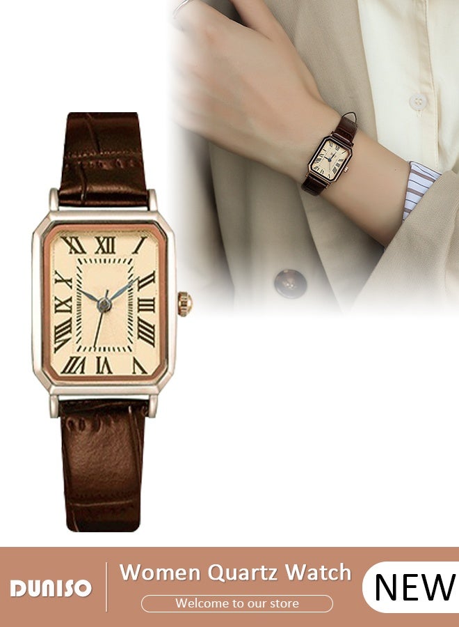 DUNISO Women's watch, simple women's watch, genuine leather small square watch, watch with elegant women's style, pointer-style vintage exquisite watch - Image 1