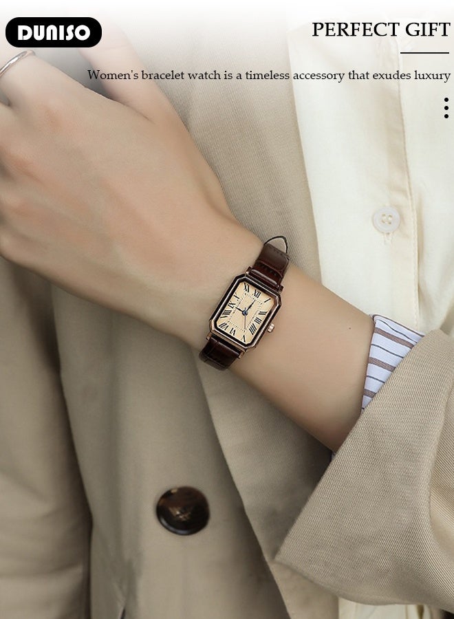 DUNISO Women's watch, simple women's watch, genuine leather small square watch, watch with elegant women's style, pointer-style vintage exquisite watch - Image 2