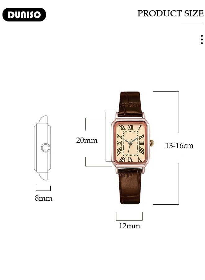 DUNISO Women's watch, simple women's watch, genuine leather small square watch, watch with elegant women's style, pointer-style vintage exquisite watch - Image 5