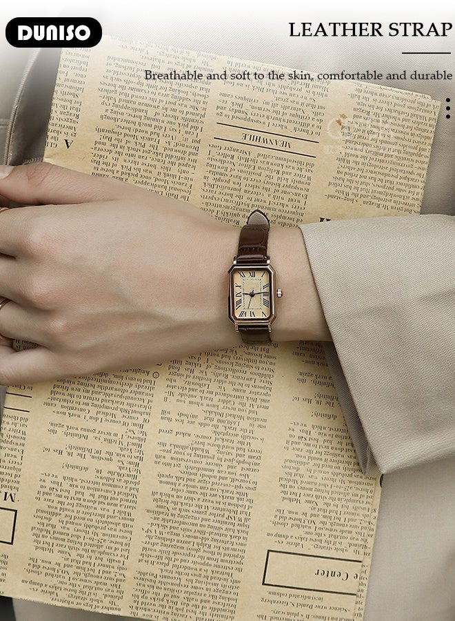 DUNISO Women's watch, simple women's watch, genuine leather small square watch, watch with elegant women's style, pointer-style vintage exquisite watch - Image 4