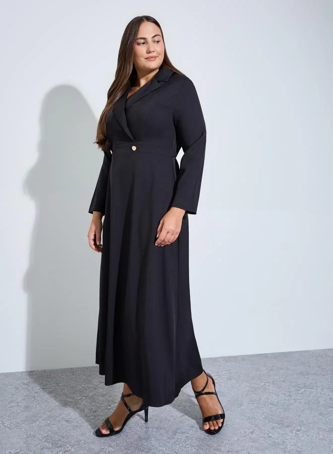 ستايلي Plus Size Black Double Breasted A-Line Maxi Dress