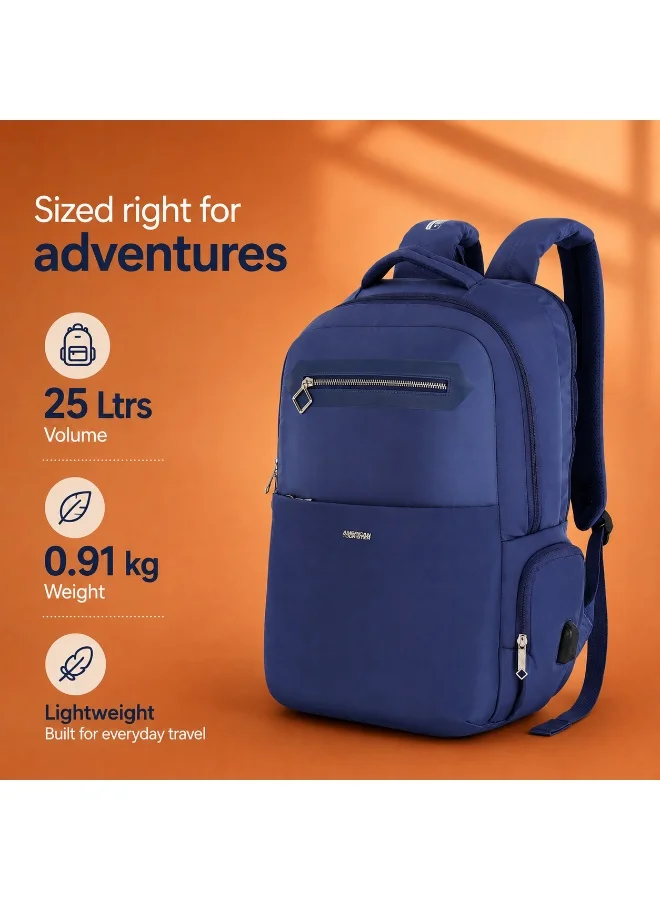 American Tourister Blue jit 15.6" laptop backpack 25l capacity, polyester, blue|lightweight|ergo back & shoulder|bottle holder|smart sleeve|usb port|rain cover - 1 year international warranty  | Best Price UAE