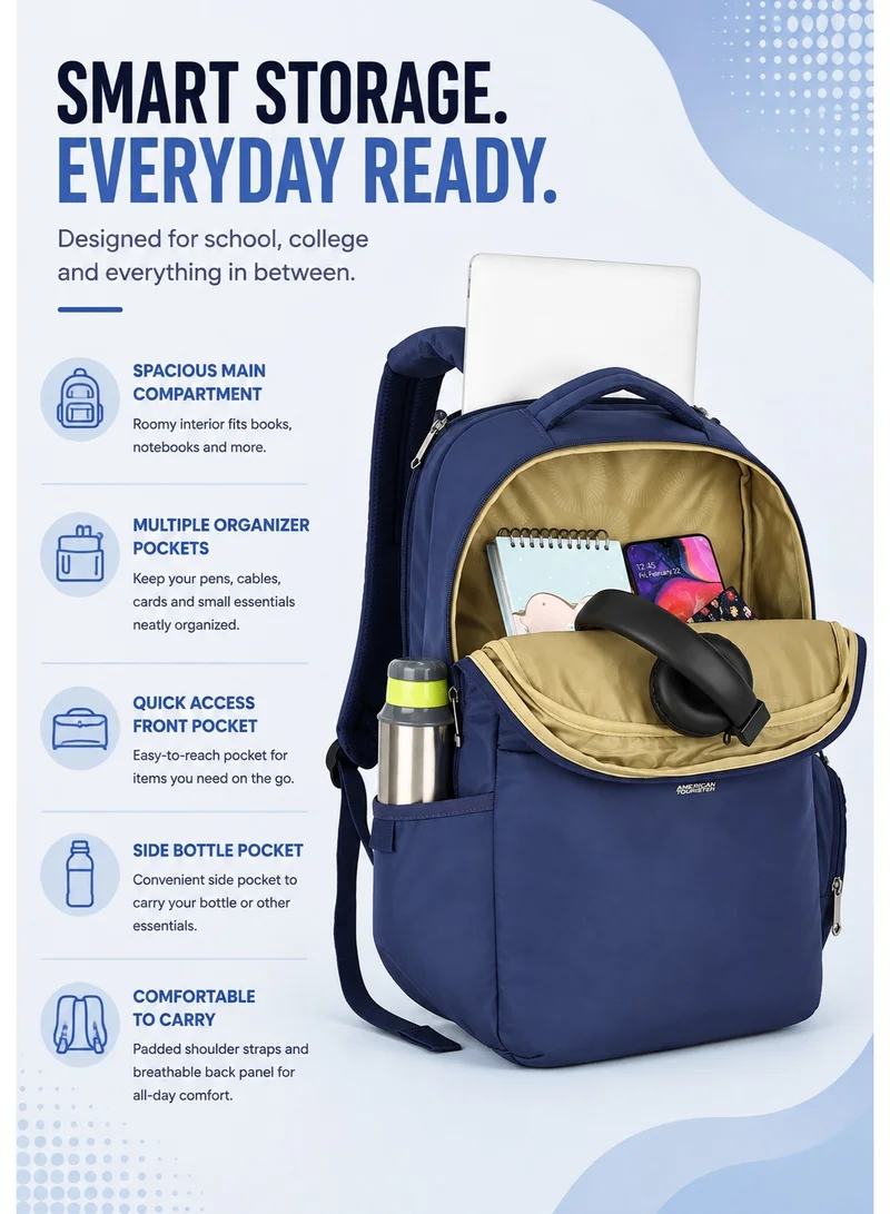 American Tourister Blue jit 15.6" laptop backpack 25l capacity, polyester, blue|lightweight|ergo back & shoulder|bottle holder|smart sleeve|usb port|rain cover - 1 year international warranty  | Best Price UAE