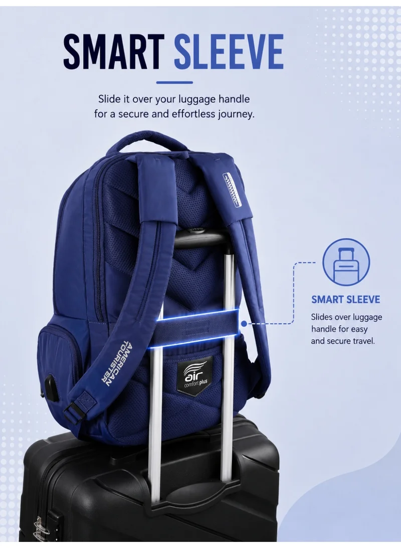 American Tourister Blue jit 15.6" laptop backpack 25l capacity, polyester, blue|lightweight|ergo back & shoulder|bottle holder|smart sleeve|usb port|rain cover - 1 year international warranty  | Best Price UAE