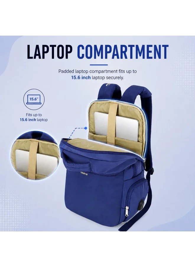American Tourister Blue jit 15.6" laptop backpack 25l capacity, polyester, blue|lightweight|ergo back & shoulder|bottle holder|smart sleeve|usb port|rain cover - 1 year international warranty  | Best Price UAE