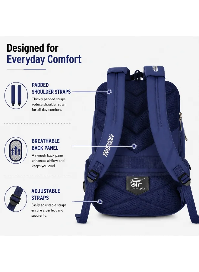 American Tourister Blue jit 15.6" laptop backpack 25l capacity, polyester, blue|lightweight|ergo back & shoulder|bottle holder|smart sleeve|usb port|rain cover - 1 year international warranty  | Best Price UAE
