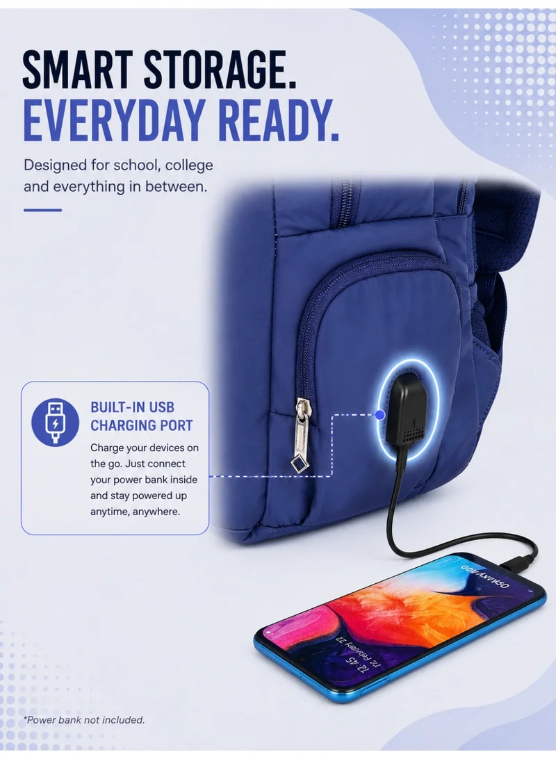 American Tourister Blue jit 15.6" laptop backpack 25l capacity, polyester, blue|lightweight|ergo back & shoulder|bottle holder|smart sleeve|usb port|rain cover - 1 year international warranty  | Best Price UAE