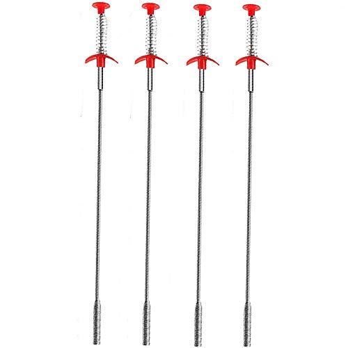 Kaxich Drain Clog Remover 4pcs Stainless Steel Hair Catcher Clog Remover 236 Inch Spring Pipe Dredging Cleaning Tools Drain Relief Sewer Hair Cleaner for Kitchen Sink Bathroom Tub Toilet - Image 2