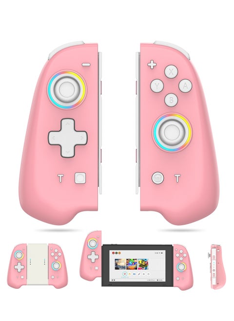 Joypad Controller, Joypad Support 3 different light modes，Wake-up Function,Ergonomic hand-fit design,Bluetooth Wireless Joy Con Controller with Dual Vibration and Gyroscope axis Pink