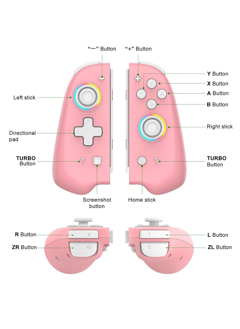 Joypad - Joypad Controller, Joypad Support 3 different light modes，Wake-up Function,Ergonomic hand-fit design,Bluetooth Wireless Joy Con Controller with Dual Vibration and Gyroscope axis Pink - Image 1